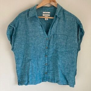 Blue Linen Button-Up Shirt